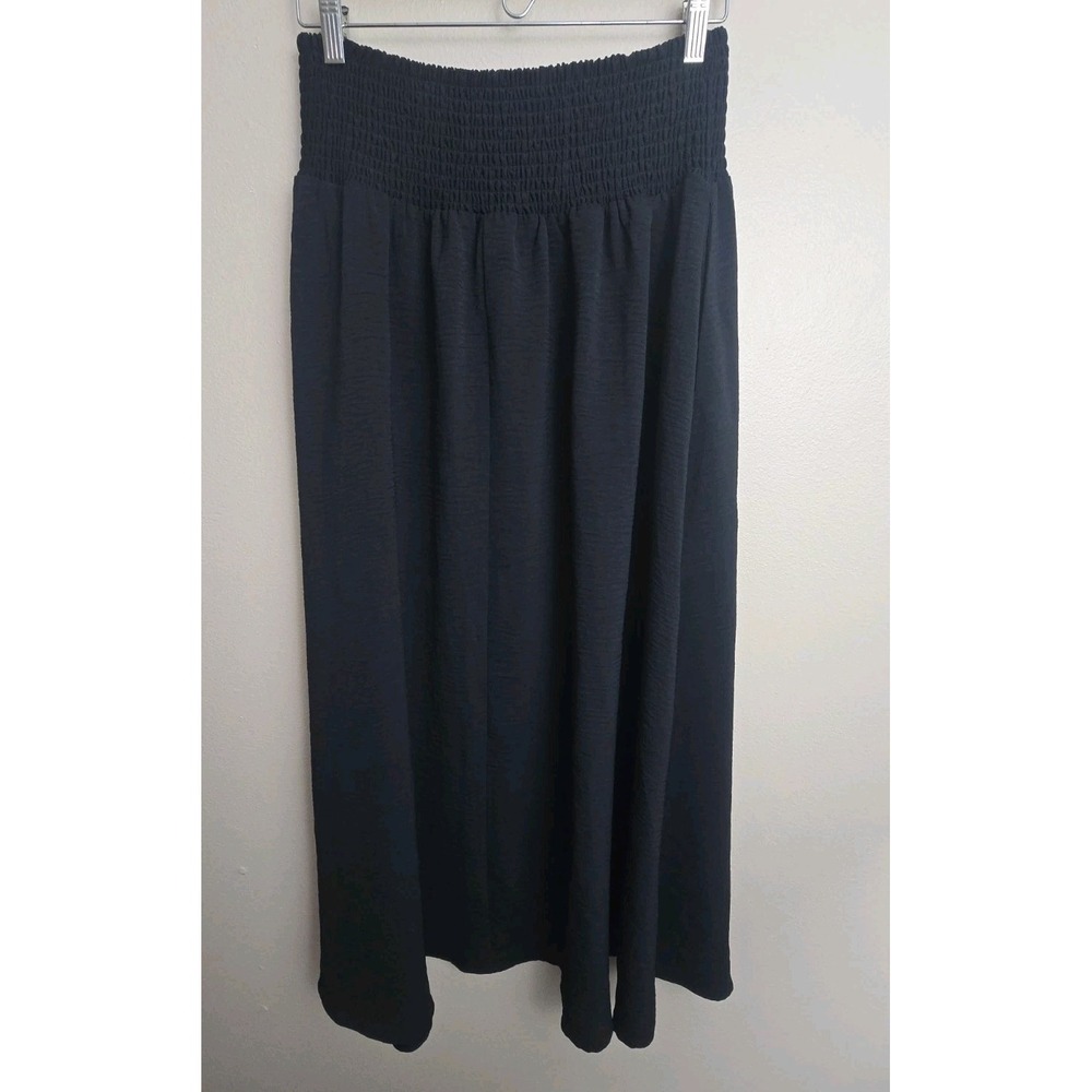 NWT Skirt Casual Boho Swing Smocked Waist  Krinkle  Pleated Size L  w/ pockets
